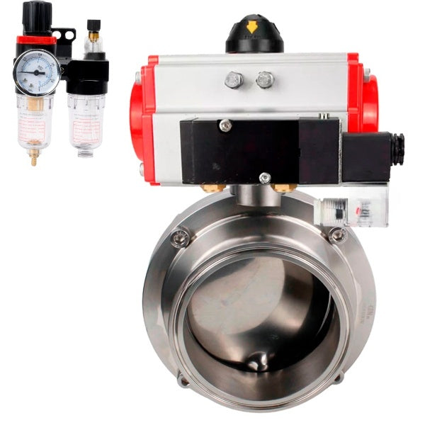 Water Butterfly valves DNOVA WBV3131S-2W-C-H, body material - stainless steel AISI 304, seal - Silicon, with pneumatic actuator PA-DA-052 double action, 4M310-08 24V, ATU AFC2000