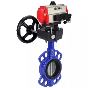 Water Butterfly Valve DNOVA WBV1132N-2W-Fb-H, wafer, body - cast iron GG25, disk - stainless steel 316L, seal - NBR, with pneumatic drive PA-DA, with pneumatic distributor 4V320-10 220V, manual override MON