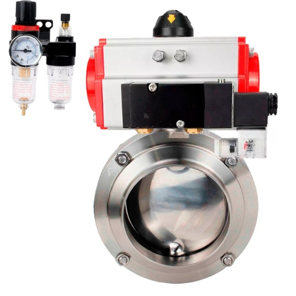 Water Butterfly valves DNOVA WBV3131S-2W-W-H, body material - stainless steel AISI 304, seal - Silicon, with pneumatic actuator PA-DA-052 double action, 4M310-08 24V, ATU AFC2000