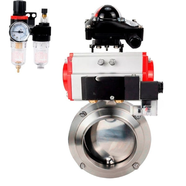 Water Butterfly valves DNOVA WBV3131S-2W-W-H, body material - stainless steel AISI 304, seal - Silicon, with pneumatic actuator PA-DA-052 double action, 4M310-08 24V, LSU APL-210N, ATU AFC2000