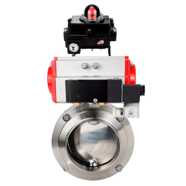 صمامات فراشة المياه DNOVA WBV3131S-2W-WH، مادة الهيكل - الفولاذ المقاوم للصدأ AISI 304، الختم - السيليكون، مع مشغل هوائي PA-DA-052 مزدوج الفعل، 4M310-08 220 فولت، LSU APL-410N EX