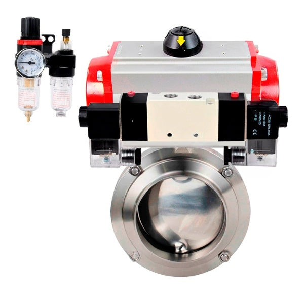Water Butterfly valves DNOVA WBV3131S-2W-W-H, body material - stainless steel AISI 304, seal - Silicon, with pneumatic actuator PA-DA-052 double action, 4V320-08 220V, ATU AFC2000