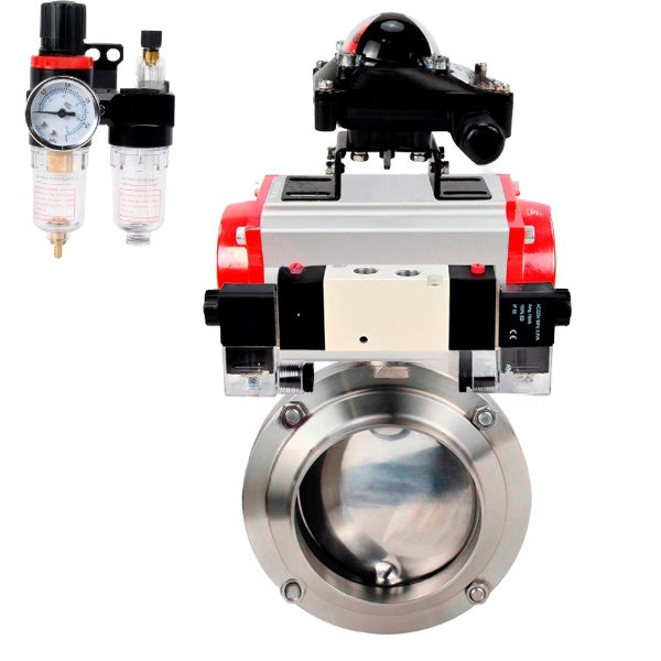 Water Butterfly valves DNOVA WBV3131S-2W-W-H, body material - stainless steel AISI 304, seal - Silicon, with pneumatic actuator PA-DA-052 double action, 4V320-10 220V, LSU APL-210N, ATU AFC2000