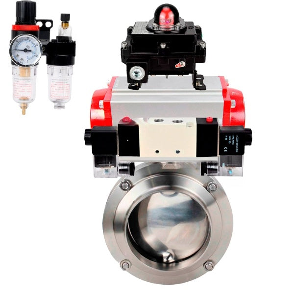 Water Butterfly valves DNOVA WBV3131S-2W-W-H, body material - stainless steel AISI 304, seal - Silicon, with pneumatic actuator PA-DA-052 double action, 4V320-10 220V, LSU APL-410N EX, ATU AFC2000