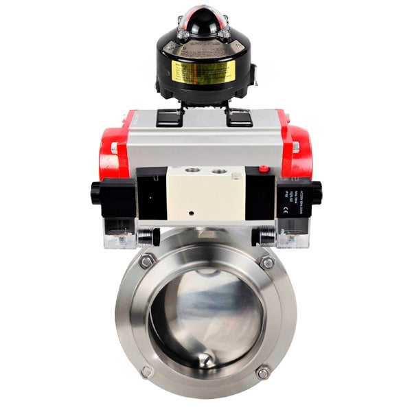 Water Butterfly valves DNOVA WBV3131E-2W-W-H, body material - stainless steel AISI 304, seal - EPDM, with pneumatic actuator PA-DA-052 double action, 4V320-08 220V, LSU APL-510N EX