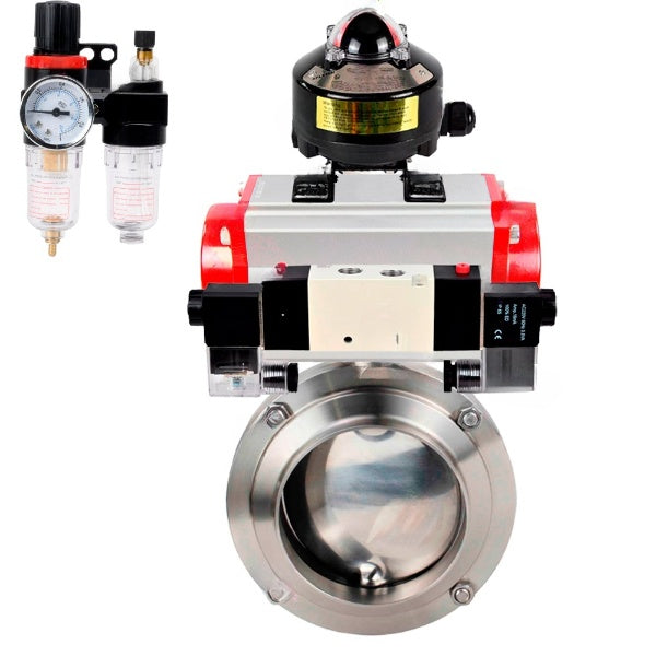 Water Butterfly valves DNOVA WBV3131S-2W-W-H, body material - stainless steel AISI 304, seal - Silicon, with pneumatic actuator PA-DA-052 double action, 4V320-10 220V, LSU APL-510N EX, ATU AFC2000