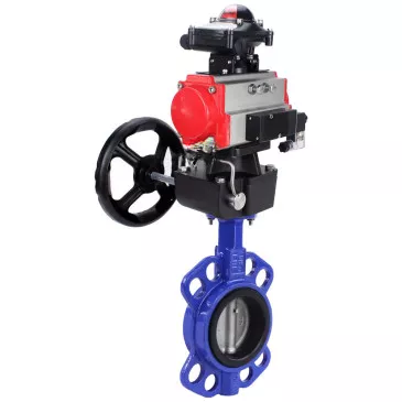 Butterfly valve DNOVA WBV0232E-2W-Fb-H, body - aluminum alloy, disk - stainless steel 316L, seal - EPDM, with pneumatic drive PA-DA-065, with pneumatic distributor 4V320-10 220V, BKV APL-210N, manual understudy MON1-250-T26-ISO