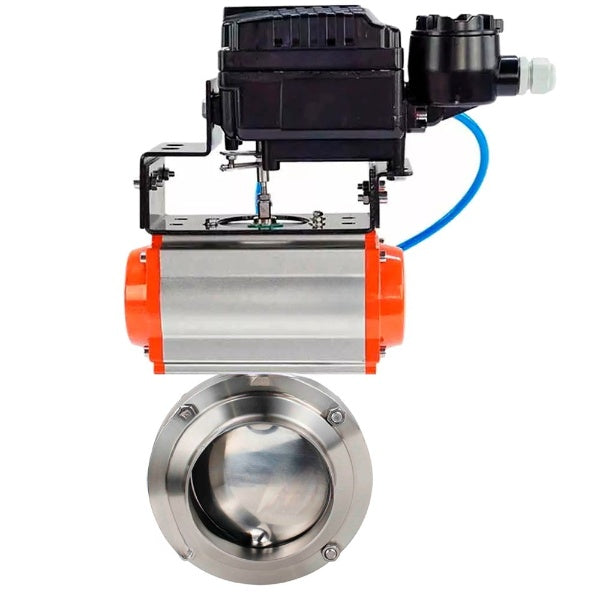 Water Butterfly valves DNOVA WBV3131S-2W-W-H, body material - stainless steel AISI 304, seal - Silicon, with pneumatic actuator PA-DA-052 double action, YT-1000RSN with feedback