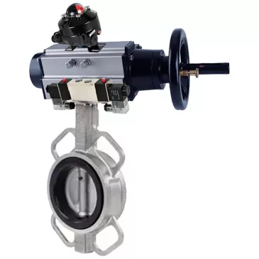 Water Butterfly Valve DNOVA WBV3131E-2W-Fb-H, wafer, body - stainless steel 304, disk - stainless steel 304, seal - EPDM, with pneumatic drive PA-DA-105-1, with pneumatic distributor 4V320-10 220V, BKV APL-410N Ex