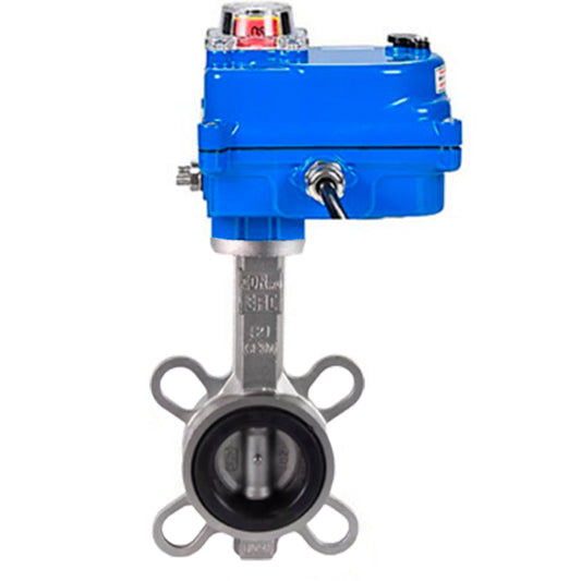 Válvula de mariposa de agua DNOVA WBV3131N-2W-Fb-H, material del cuerpo - Acero inoxidable AISI 304, material del disco - Acero inoxidable AISI 304, sello - NBR, actuador eléctrico QT-N-003EM-O1 azul 24V