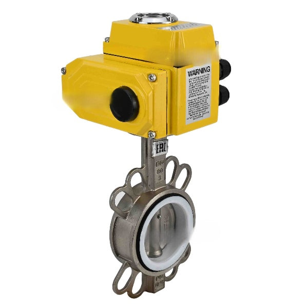 صمام فراشة الماء DNOVA WBV3131P-2W-Fb-H، مادة الهيكل - فولاذ مقاوم للصدأ AISI 304، مادة القرص - فولاذ مقاوم للصدأ AISI 304، الختم - PTFE، مشغل كهربائي QT-N-xEM-O1 24V