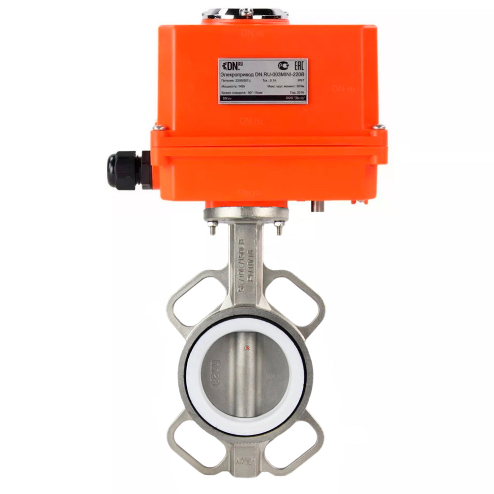 Válvula de mariposa de agua DNOVA WBV3131P-2W-Fb-H, material del cuerpo: acero inoxidable AISI 304, material del disco: acero inoxidable AISI 304, sello: PTFE, actuador eléctrico QT-N-xEM-O1 220V