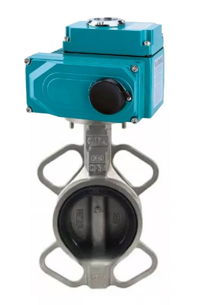 Válvula de mariposa de agua DNOVA WBV3232V-2W-Fb-H, material del cuerpo: acero inoxidable AISI 316L, material del disco: acero inoxidable AISI 316L, sello: Viton, actuador eléctrico QT-N-EM-O1-380VAC-U1 HARK