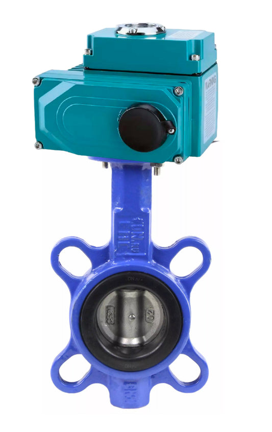 Válvula de mariposa de agua DNOVA WBV3432E-2W-Fb-H, material del cuerpo: acero al carbono, material del disco: acero inoxidable AISI 316L, sello: EPDM, actuador eléctrico QT-N-003EM-O1-24VDC-U1 HARK
