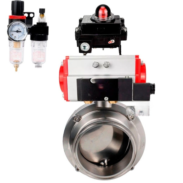 Water Butterfly valves DNOVA WBV3131S-2W-C-H, body material - stainless steel AISI 304, seal - Silicon, with pneumatic actuator PA-DA-052 double action, 4M310-08 220V, LSU APL-410N EX, ATU AFC2000