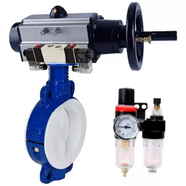 Water Butterfly Valve DNOVA WBV3434Pf-2W-Fb, wafer, body - carbon steel WCB, disk - carbon steel WCB, seal - PTFE, with pneumatic drive PA-DA-105-1, with pneumatic distributor 4V320-10 220V, BPV AFC2000
