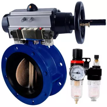 Water Butterfly Valve DNOVA WBV1331E-2W-F-H, flanged, body - cast iron GGG40, disk - stainless steel 304, seal - EPDM, with pneumatic actuator PA-DA-105-1, with pneumatic distributor 4V320-08 220V, BPV AFC2000