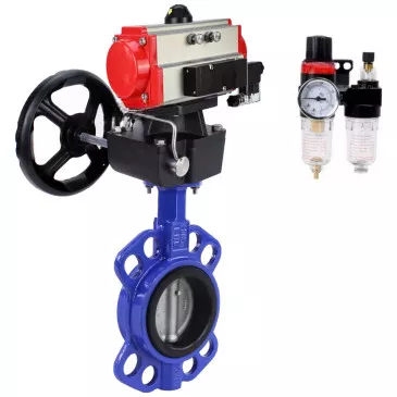 Water Butterfly Valve DNOVA WBV1432E-2W-Fb-H, wafer type, body - cast iron GGG50, seal - EPDM, with pneumatic actuator PA-DA, with pneumatic distributor 4V320-10 220V, manual override MON, BPV AFC2000