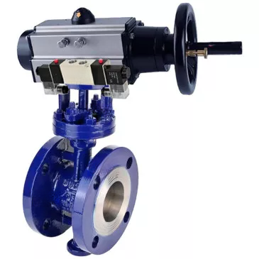 Water Butterfly Valve with triple eccentricity DNOVA WBV3EX-3432M-1W-F-ISO, flanged, body - carbon steel WCB, disk - stainless steel 316, METAL, with pneumatic actuator PA-DA-105-1, with pneumatic distributor 4V320-08 220V