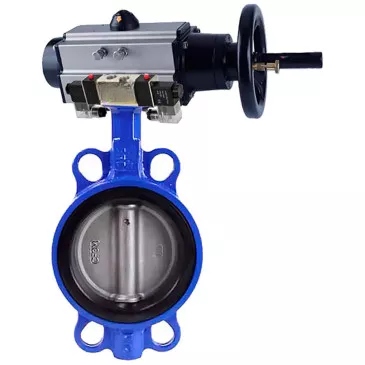 Water Butterfly Valve for abrasive media DNOVA WBV1632E-2W-Fb-H, wafer, body - cast iron QT450, disk - stainless steel 316L, seal - EPDM, with pneumatic drive PA-DA-105-1, with pneumatic distributor 4V320-08 220V