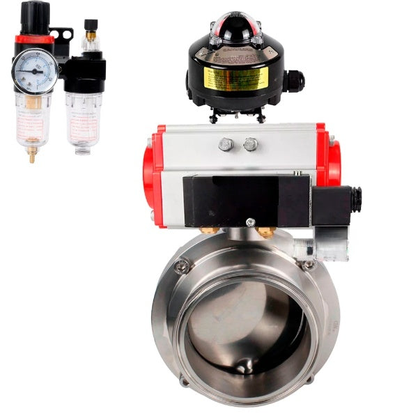 Water Butterfly valves DNOVA WBV3131S-2W-W-H, body material - stainless steel AISI 304, seal - Silicon, with pneumatic actuator PA-DA-052 double action, 4M310-08 24V, LSU APL-510N EX, ATU AFC2000
