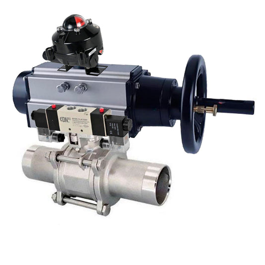 Ball valves DNOVA BV3232P(3pc)-FP-W-ISO-H LONG,  body material - Stainless steel AISI 316, seal - PTFE / PTFE / Teflon, with pneumatic actuator double action PA-DA-105-1, 4V320-10 220V, LSU APL-210N