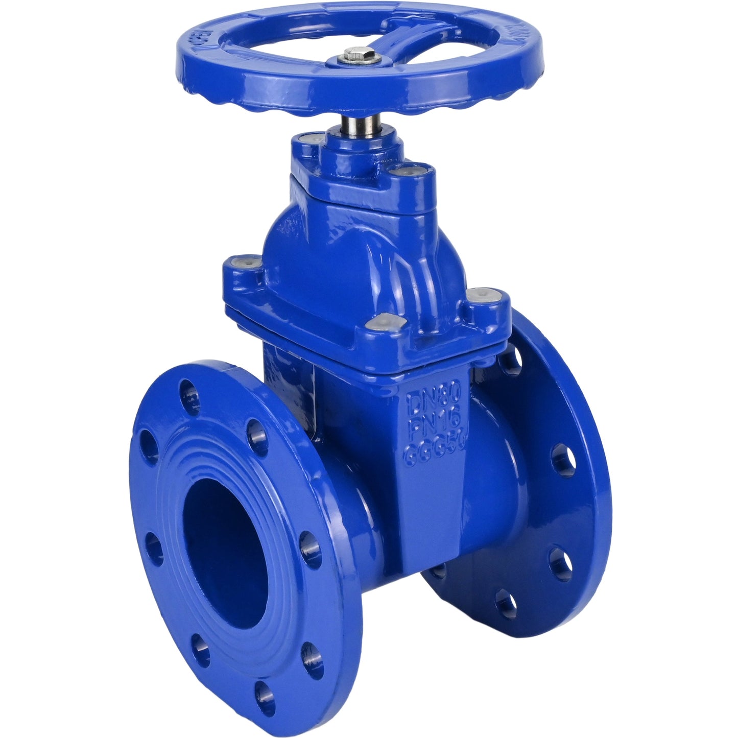 Wedge gate valve DNOVA GVWN1414E-2W-F-S, body material - cast iron GGG50, wedge material - cast iron + EPDM, seal - EPDM, handwheel, color - blue