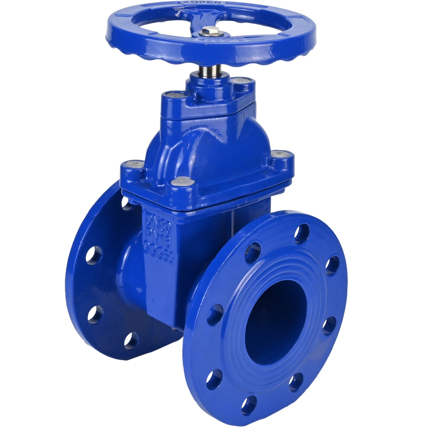 Wedge gate valve DNOVA GVWN1414E-2W-F-S, body material - cast iron GGG50, wedge material - cast iron + EPDM, seal - EPDM, handwheel, color - blue