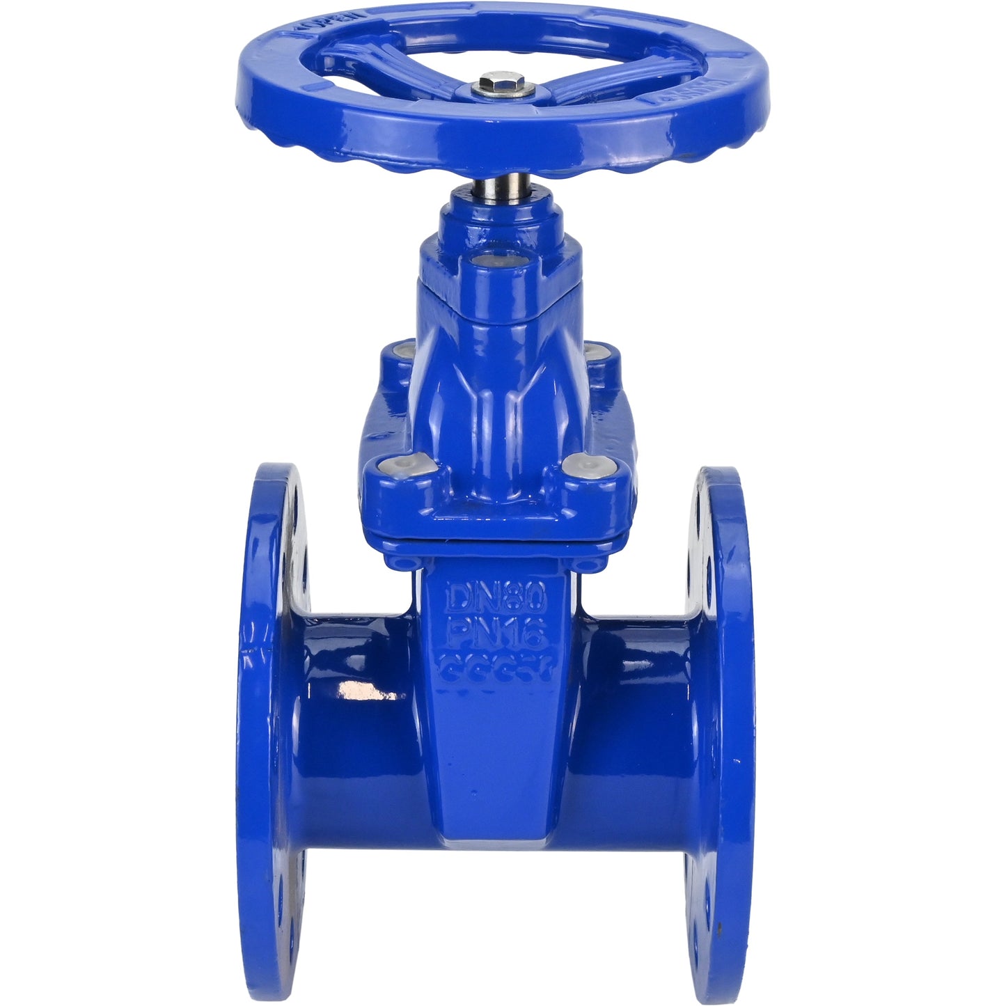 Wedge gate valve DNOVA GVWN1414E-2W-F-S, body material - cast iron GGG50, wedge material - cast iron + EPDM, seal - EPDM, handwheel, color - blue