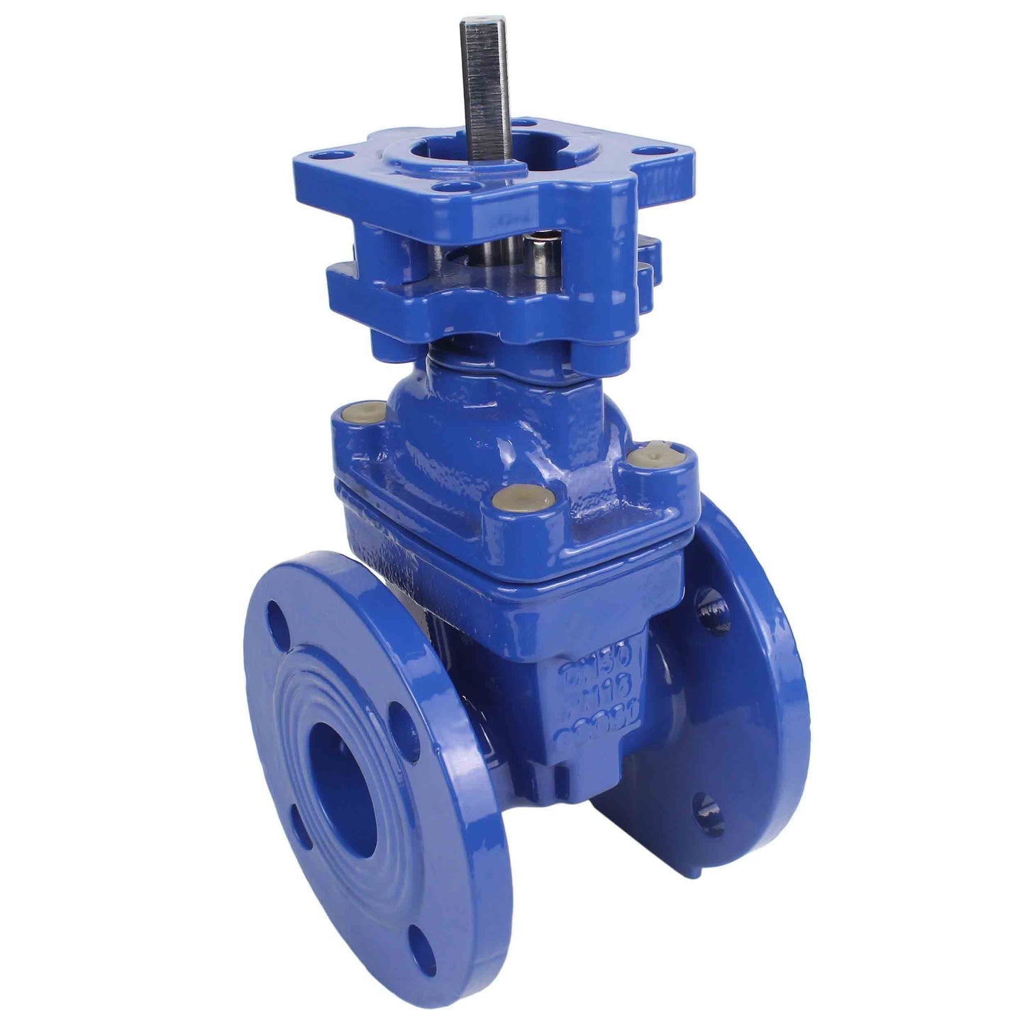 Wedge gate valve DNOVA GVWN1414E-2W-F with OST flange, body material - cast iron GGG50, wedge material - cast iron + EPDM, seal - EPDM, stem only, color - blue