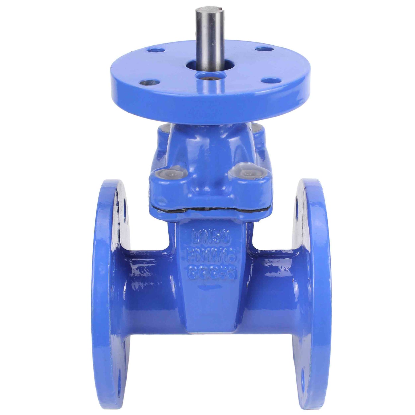 Wedge gate valve DNOVA GVWN1414E-2W-F with ISO flange, body material - cast iron GGG50, wedge material - cast iron + EPDM, seal - EPDM, stem only, color - blue