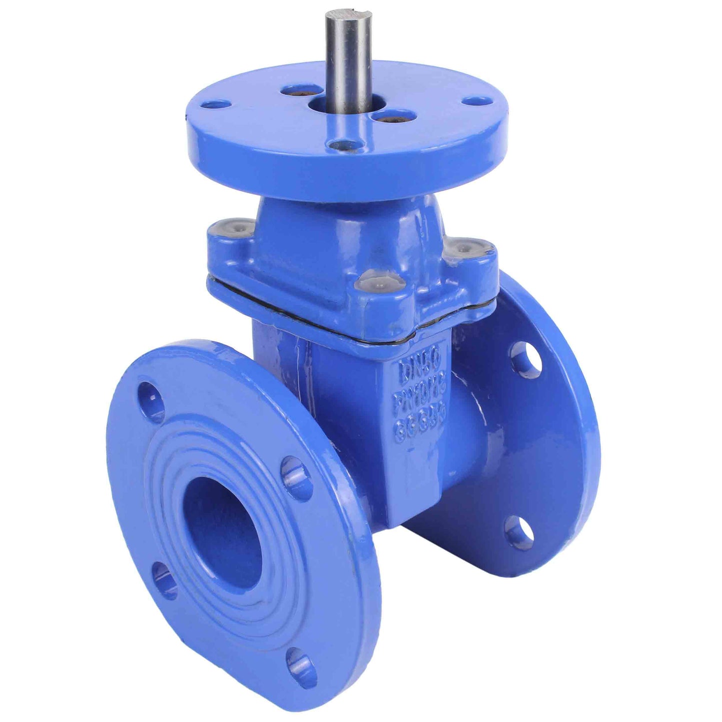 Wedge gate valve DNOVA GVWN1414E-2W-F with ISO flange, body material - cast iron GGG50, wedge material - cast iron + EPDM, seal - EPDM, stem only, color - blue