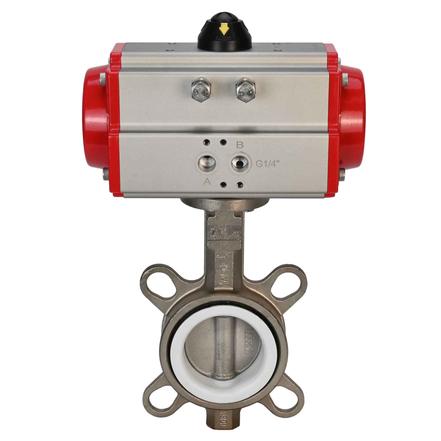 Water Butterfly Valve DNOVA 316l-ptfe-DNOVA-da, body material - stainless steel AISI 316L, disk material - stainless steel AISI 316L, seal - PTFE, pneumatic actuator operated