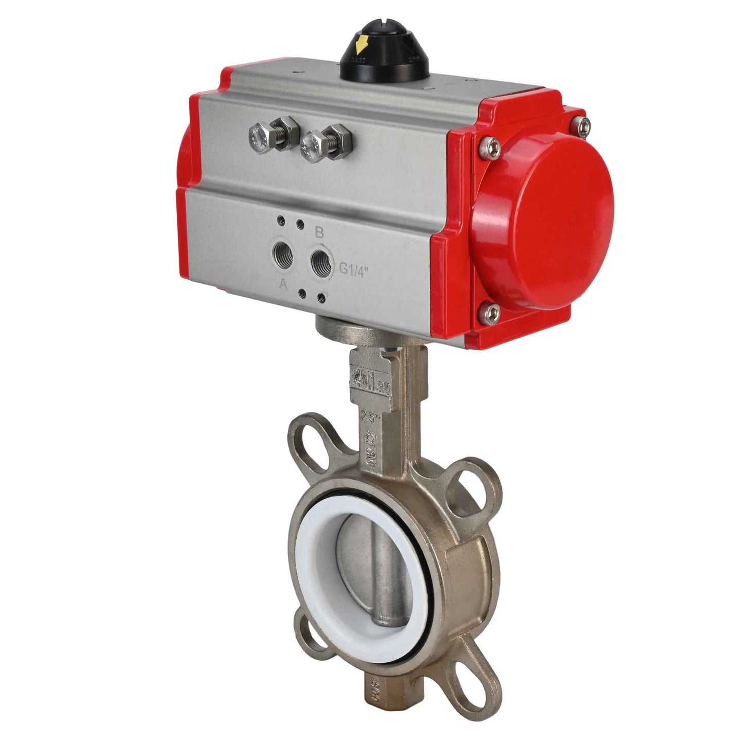 Water Butterfly Valve DNOVA 316l-ptfe-DNOVA-da, body material - stainless steel AISI 316L, disk material - stainless steel AISI 316L, seal - PTFE, pneumatic actuator operated