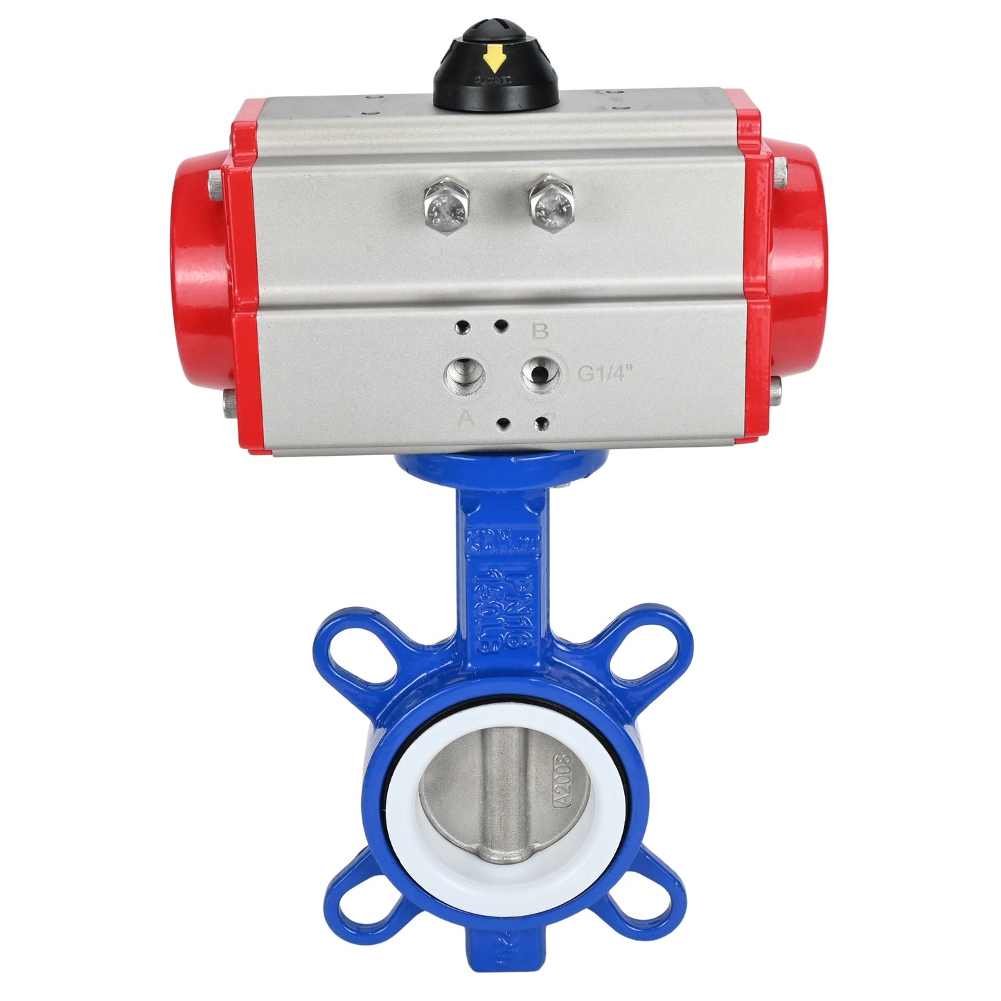Water Butterfly Valve DNOVA st-316l-ptfe-DNOVA-da, body material - carbon steel WCB, disk material - stainless steel AISI 316L, seal - PTFE, pneumatic actuator operated