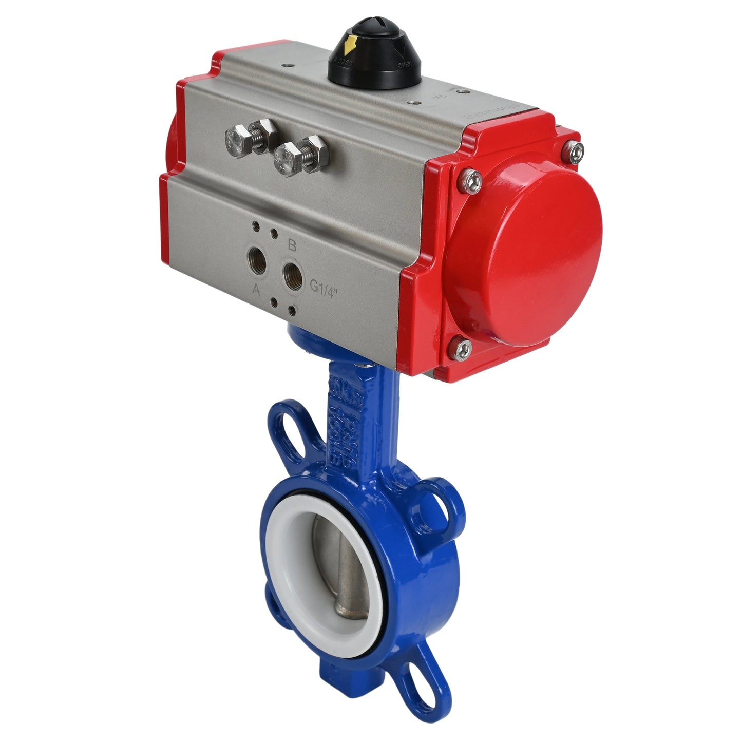 Water Butterfly Valve DNOVA st-316l-ptfe-DNOVA-da, body material - carbon steel WCB, disk material - stainless steel AISI 316L, seal - PTFE, pneumatic actuator operated