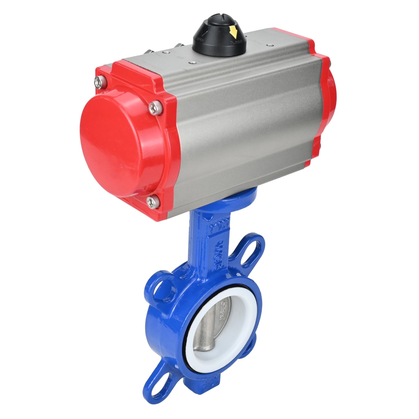 Water Butterfly Valve DNOVA st-316l-ptfe-DNOVA-da, body material - carbon steel WCB, disk material - stainless steel AISI 316L, seal - PTFE, pneumatic actuator operated
