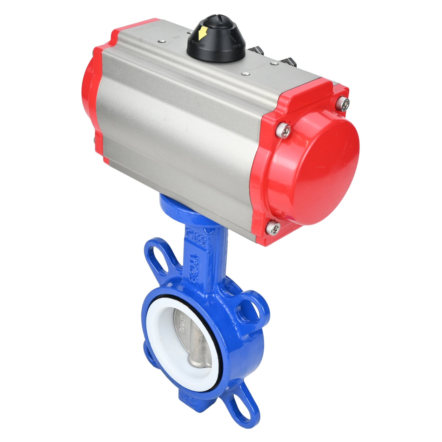 Water Butterfly Valve DNOVA st-316l-ptfe-DNOVA-da, body material - carbon steel WCB, disk material - stainless steel AISI 316L, seal - PTFE, pneumatic actuator operated
