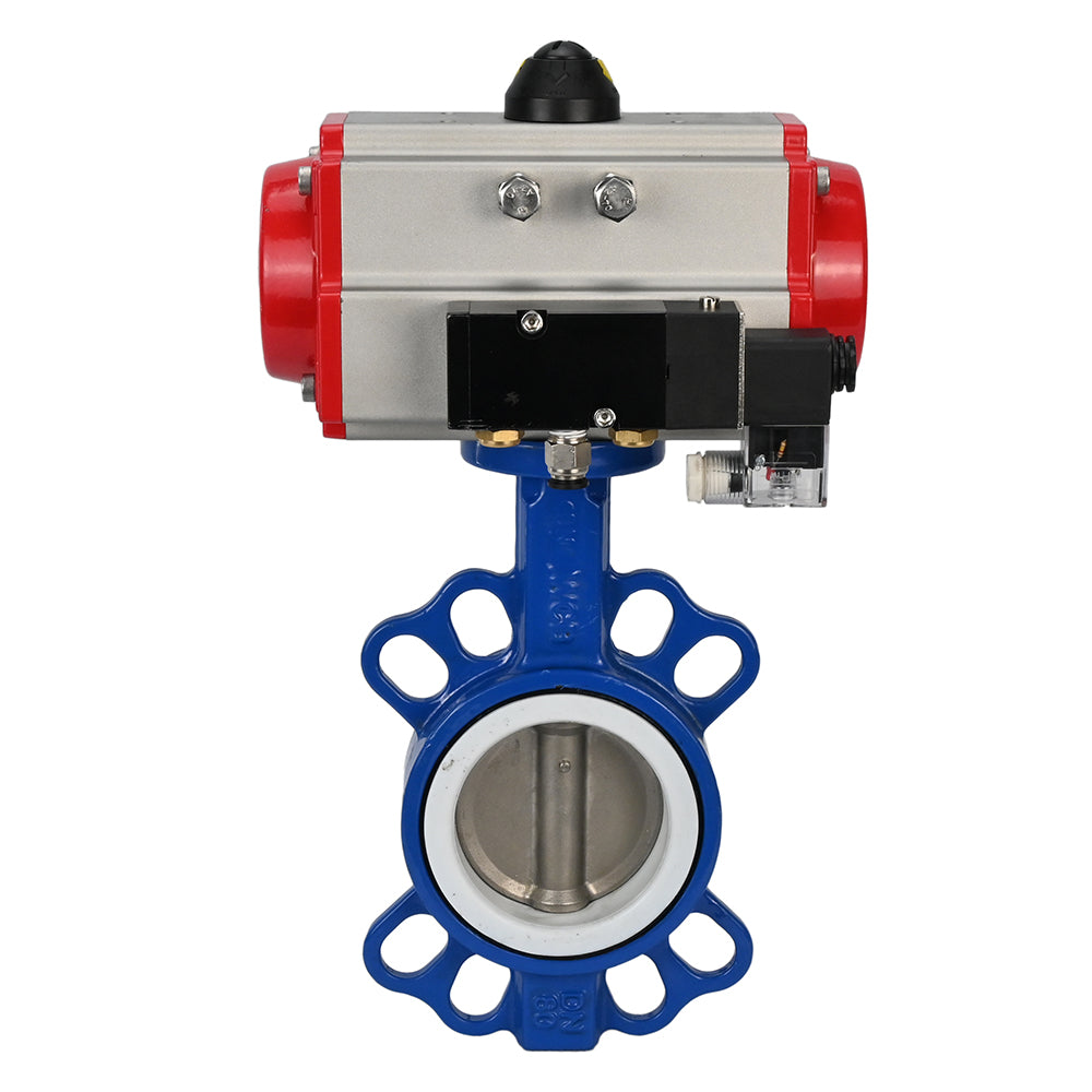 Water Butterfly Valve DNOVA st-316l-ptfe-da-4m310-24v, body material - carbon steel WCB, disk material - stainless steel AISI 316L, seal - PTFE, pneumatic actuator operated