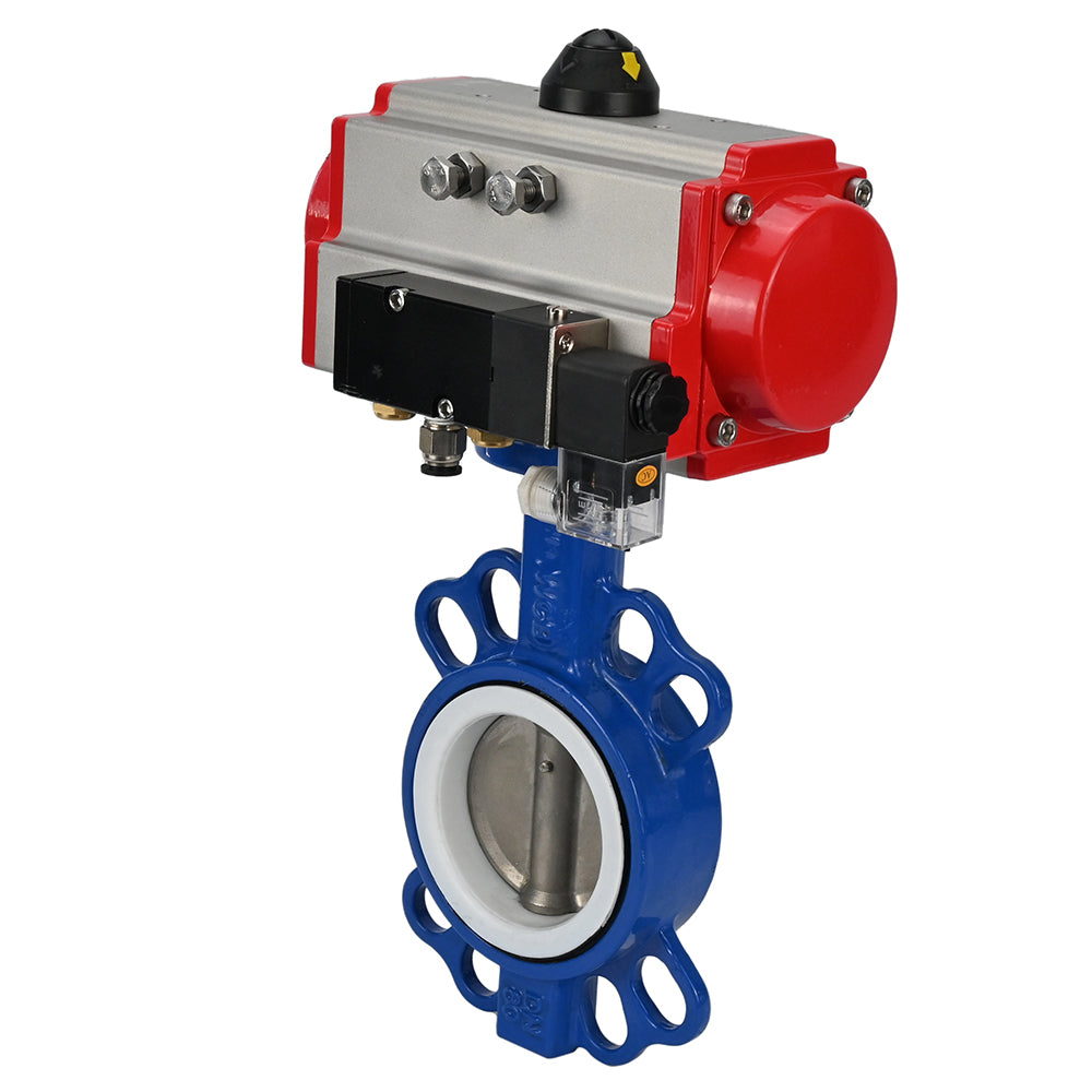 Water Butterfly Valve DNOVA st-316l-ptfe-da-4m310-24v, body material - carbon steel WCB, disk material - stainless steel AISI 316L, seal - PTFE, pneumatic actuator operated
