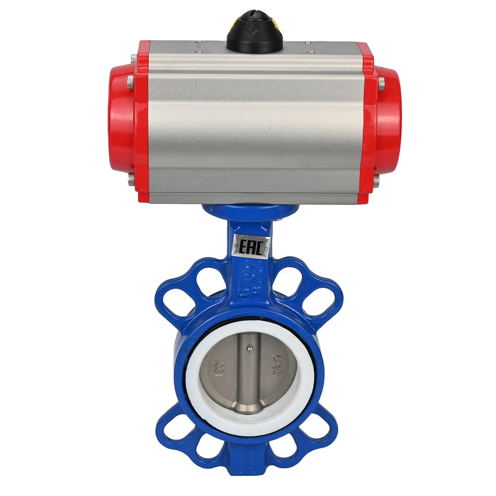 Water Butterfly Valve DNOVA st-316l-ptfe-sa-4m310-110/220, body material - carbon steel WCB, disk material - stainless steel AISI 316L, seal - PTFE, pneumatic actuator operated