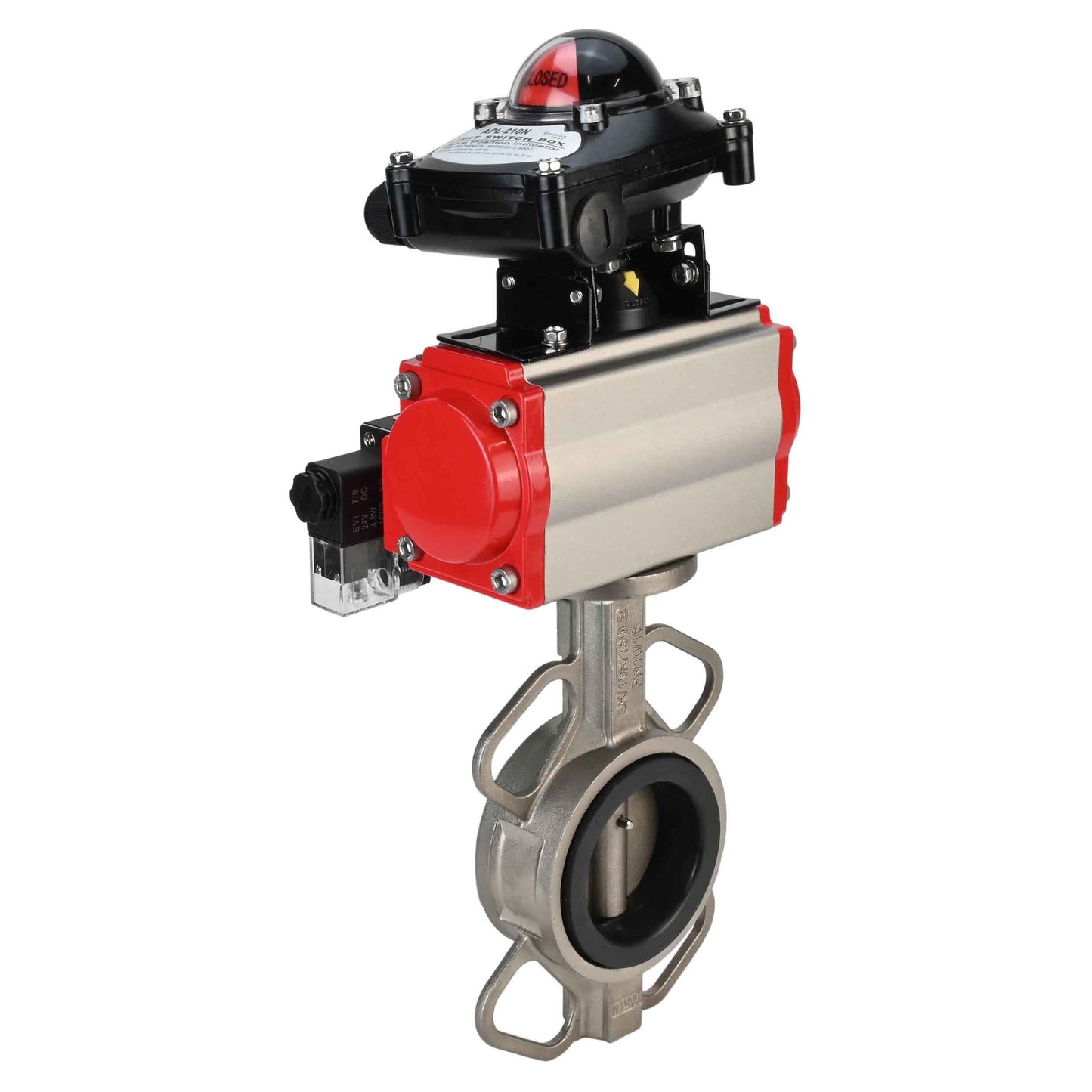 Water Butterfly Valve DNOVA 316l-viton-da-4m310-110/220v-apl210n, body material - stainless steel AISI 316L, disk material - stainless steel AISI 316L, seal - VITON, pneumatic actuator operated
