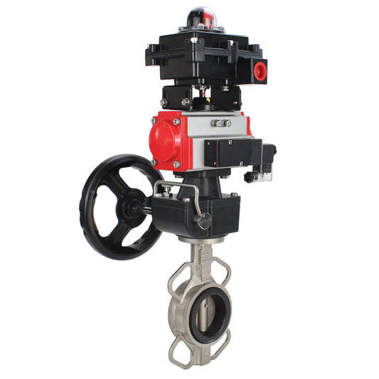 Water butterfly valve DNOVA 316L-316L-EPDM body material - stainless steel aisi 316l, disk material - stainless steel AISI 316L, seal - EPDM with pneumatic actuator DNOVA DA, with pneumatic distributor 4M310-08 220V, limit switch block APL-410N EX