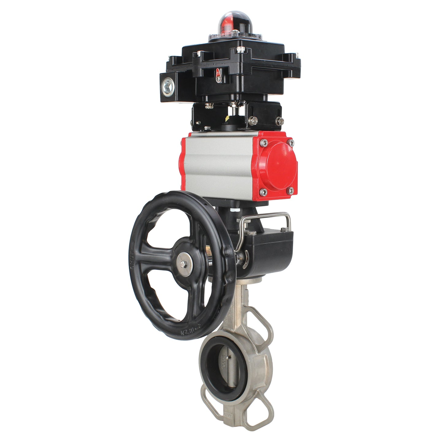 Water butterfly valve DNOVA 316L-316L-VITON body material - stainless steel aisi 316l, disk material - stainless steel AISI 316L, seal - Viton with pneumatic actuator DNOVA DA, pneumatic distributor 4M310-08 220V, limit switch block APL-410N EX
