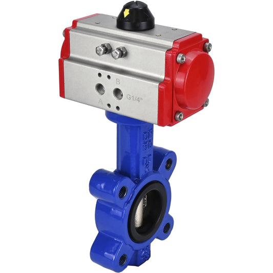 Water Butterfly Valve DNOVA WBV1616E-2W-Fb-H, body material - cast iron QT450, disk material - cast iron QT450, seal - EPDM, pneumatic actuator PA-SA with return springs