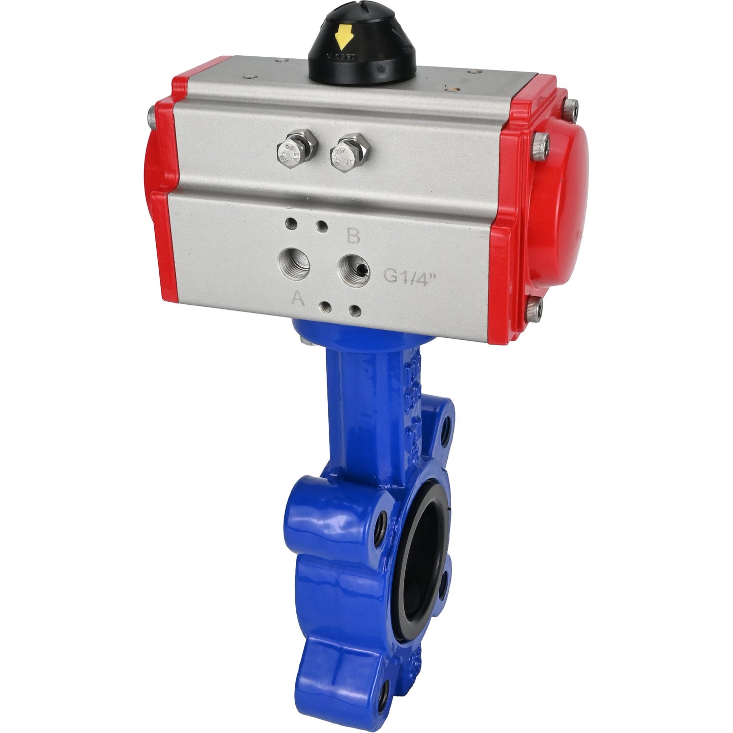 Válvula de mariposa de agua DNOVA WBV1631E-2W-Fb-H, material del cuerpo - fundición gris QT450, material del disco - acero inoxidable AISI 304, junta - EPDM, con actuador neumático de doble acción PA-DA