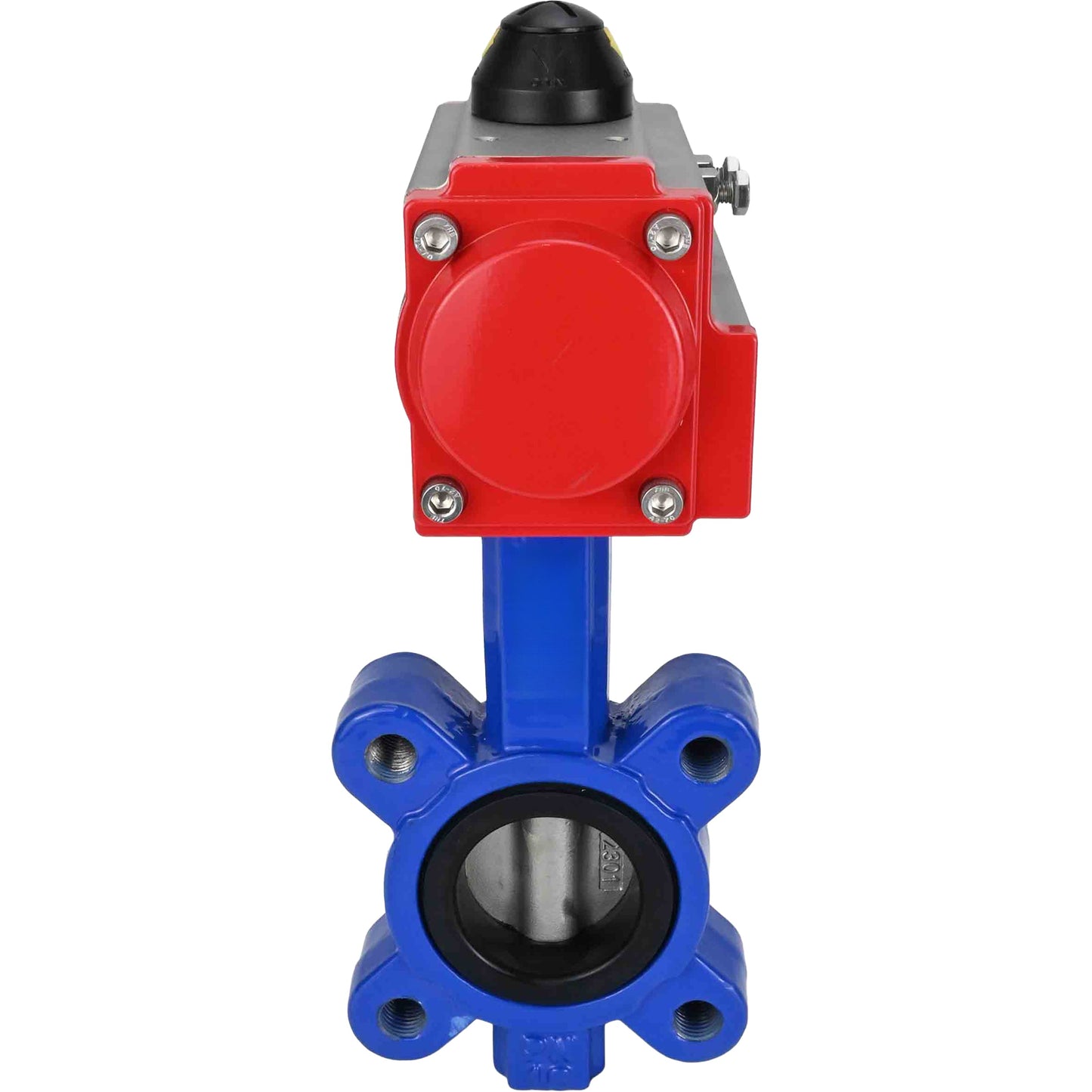 Válvula de mariposa de agua DNOVA WBV1631E-2W-Fb-H, material del cuerpo - fundición gris QT450, material del disco - acero inoxidable AISI 304, junta - EPDM, con actuador neumático de doble acción PA-DA