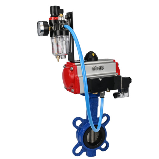 Water Butterfly Valve DNOVA WBV1413E-2W-Fb-H, body material - cast iron GGG50, disk material - cast iron GGG40, seal - EPDM, with pneumatic actuator with return springs PA-SA, 4V320-08 220V, ATU AFC2000
