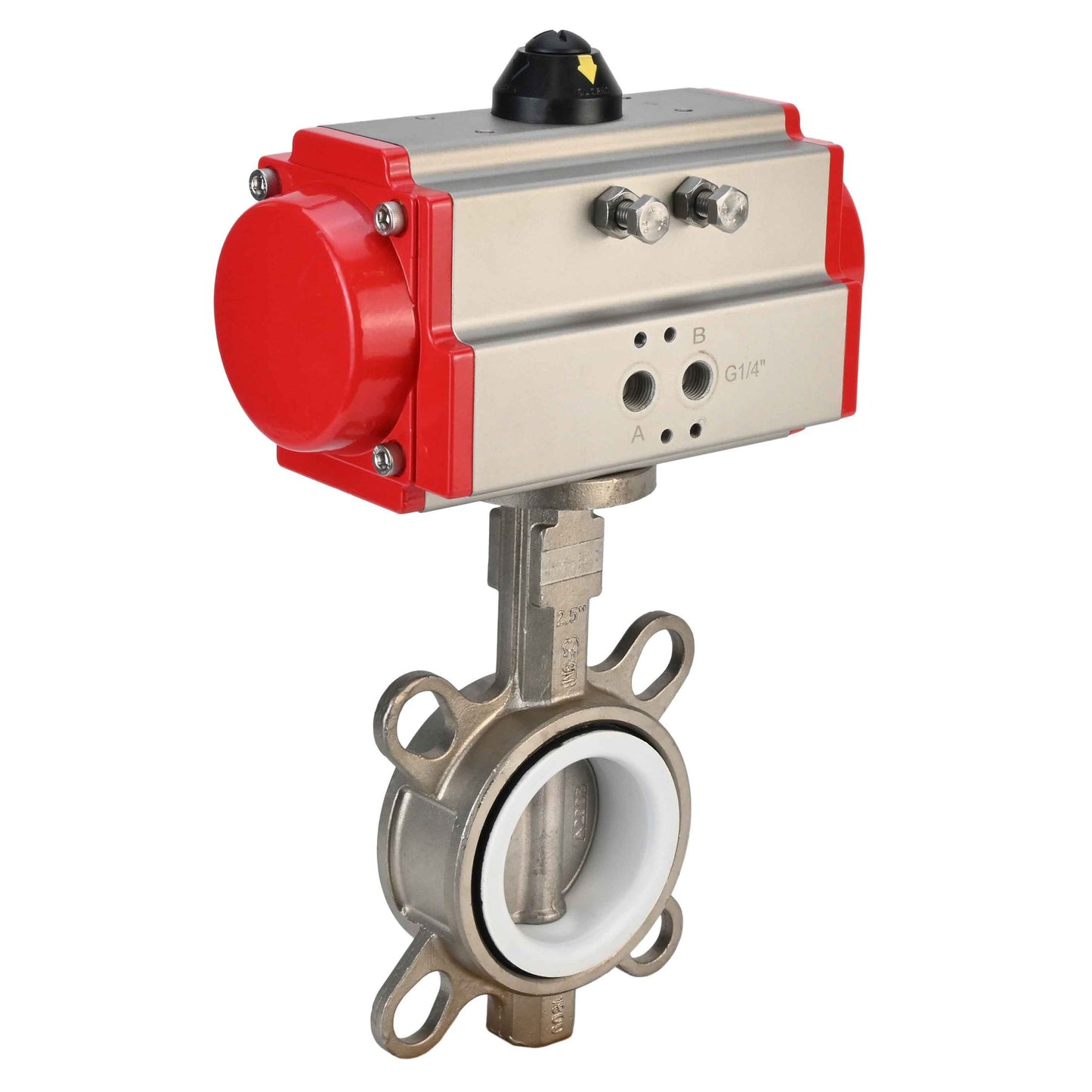 Water Butterfly Valve DNOVA WBV3131P-2W-Fb-H, body material - Stainless steel AISI 304, disk material - Stainless steel AISI 304, seal - PTFE, pneumatic actuator PA-DA double action