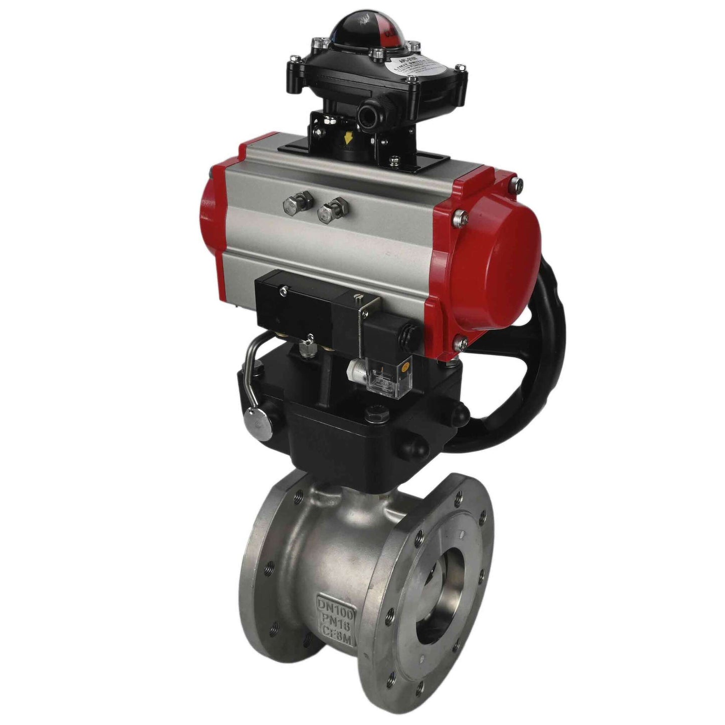 Stainless steel ball valve DNOVA kchmfp-DNOVA-da-hdm-4m310-24v-apl-210n, body material - stainless steel AISI 316, ball material - stainless steel AISI 316, seal - PTFE, pneumatic actuator operated